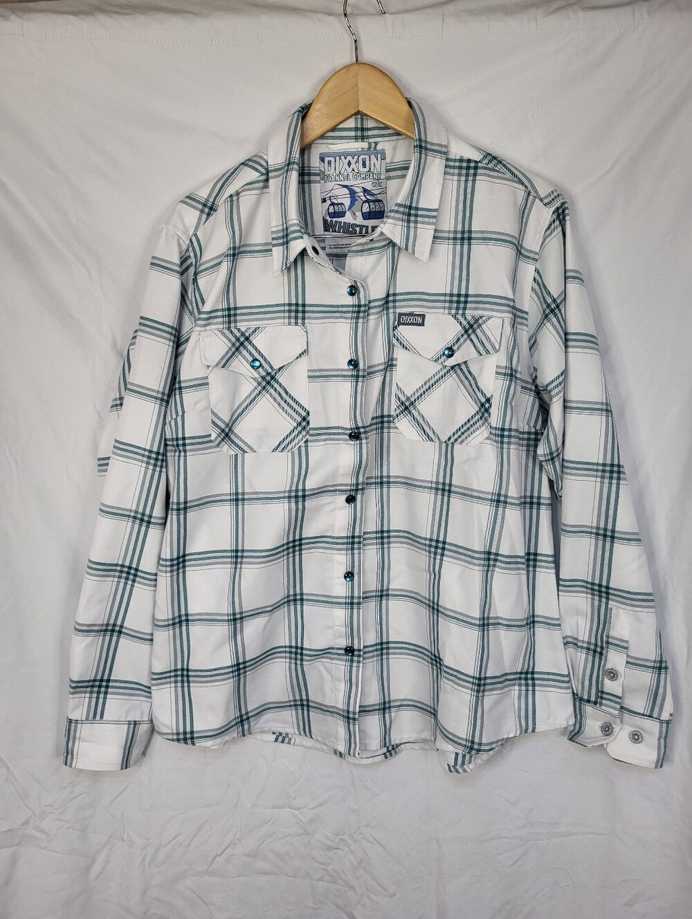 Dixxon Flannel Whistler Flannel Shirt Women's Size 2XL White Teal Long Sleeve